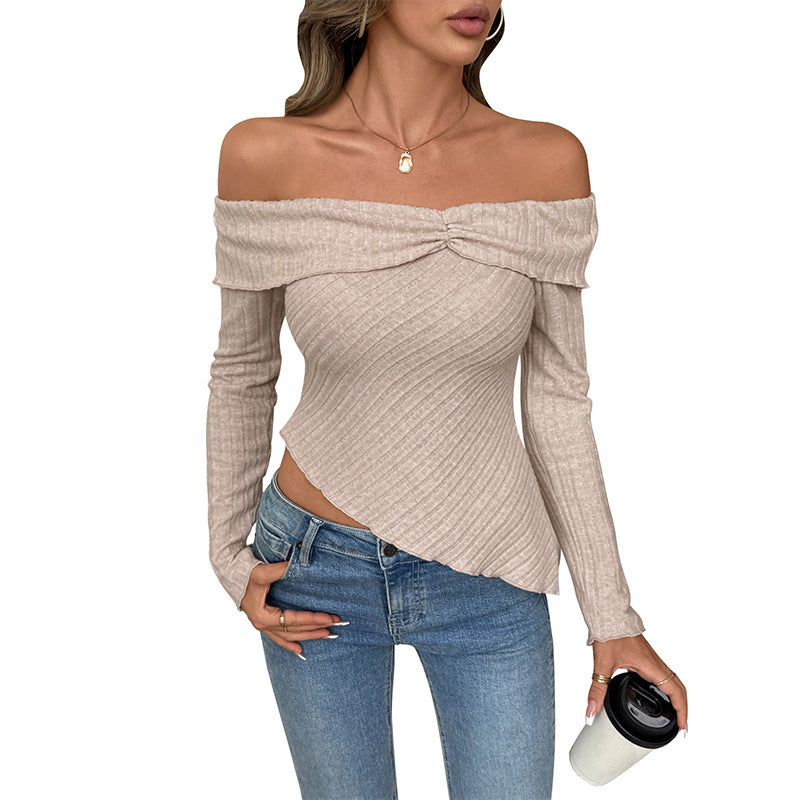 Knitted Off Shoulder Irregular Hem Top