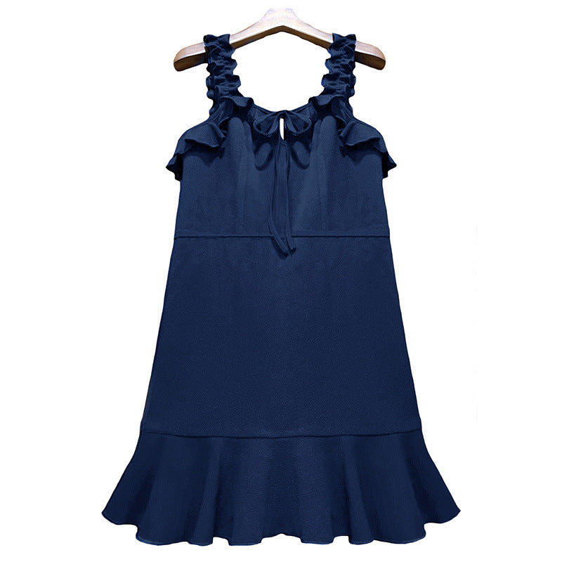 Solid Color Sling Ruffled Slim Fit Dress