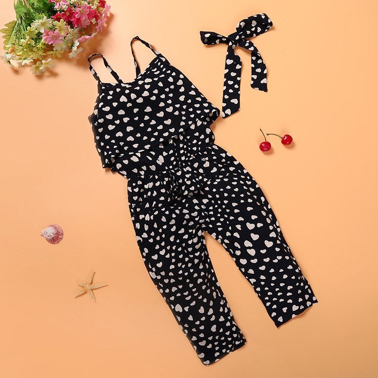 Kids Girls Cotton Polka Dot Jumpsuit