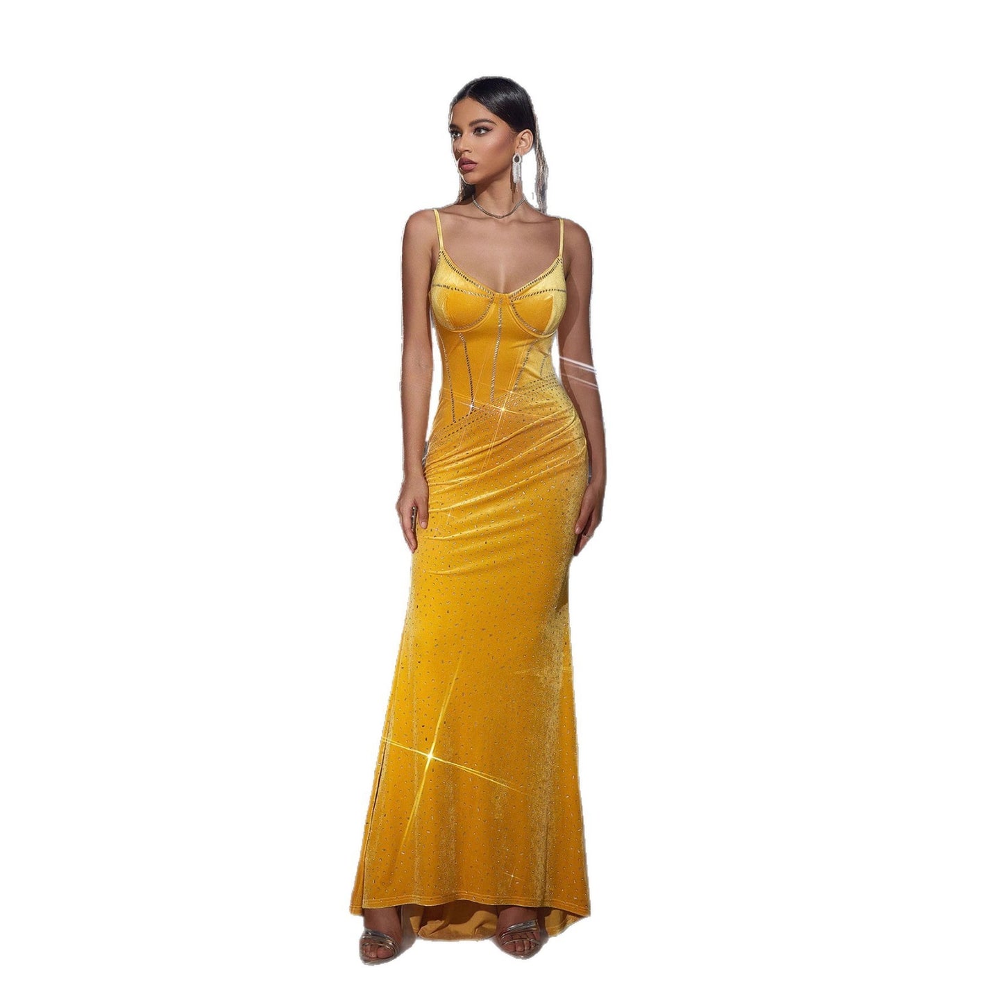 Sexy Slip Velvet Sequin Long Evening Dress Style