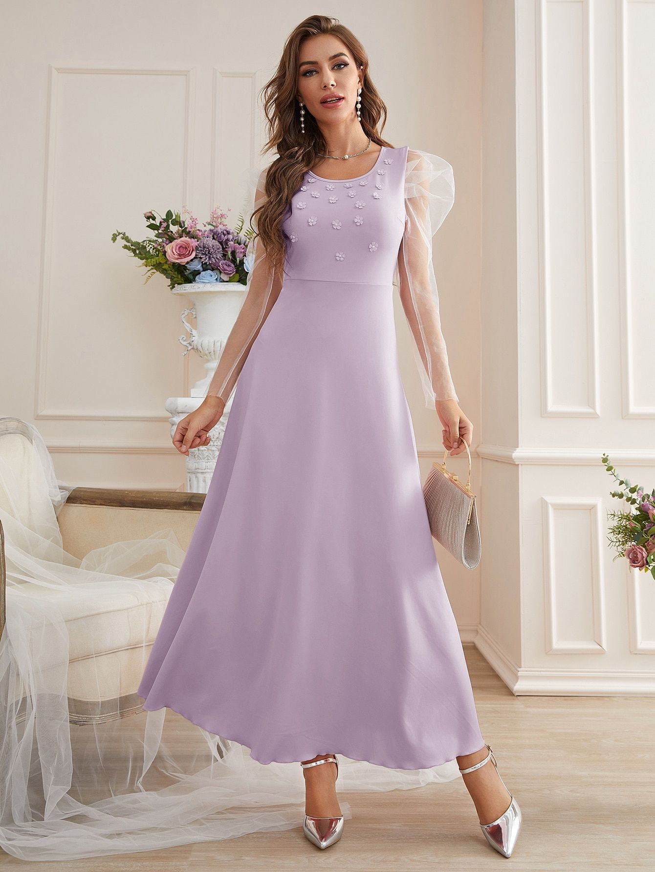 Fashion Elegant Mesh Sleeves Dress for Women