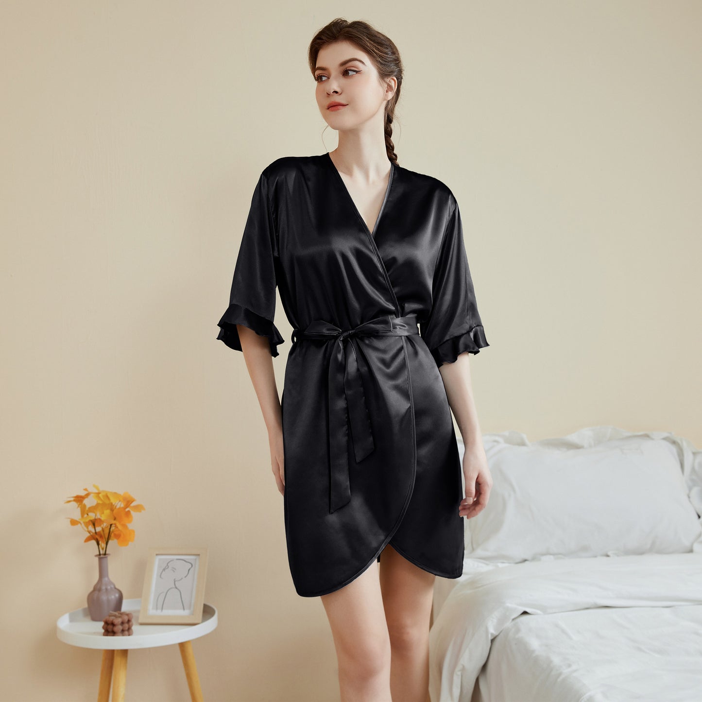 Ruffle Sleeve Cool Short Nightgown Bathrobe