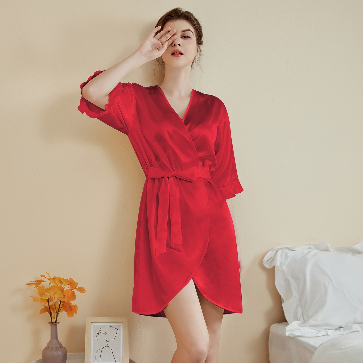 Ruffle Sleeve Cool Short Nightgown Bathrobe