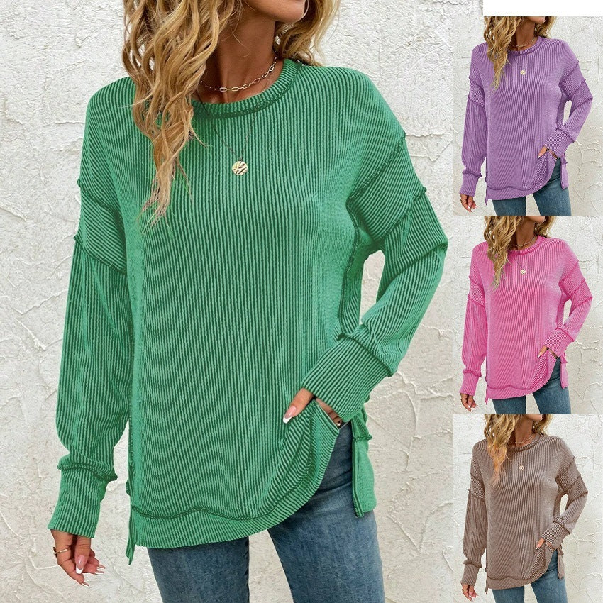 Twist Strip Split Long Sleeve Sweatshirt