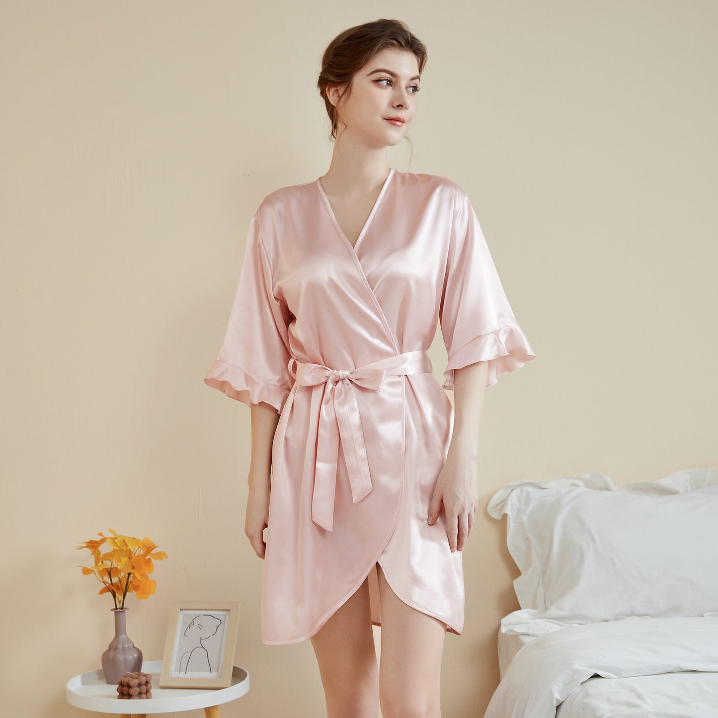 Ruffle Sleeve Cool Short Nightgown Bathrobe
