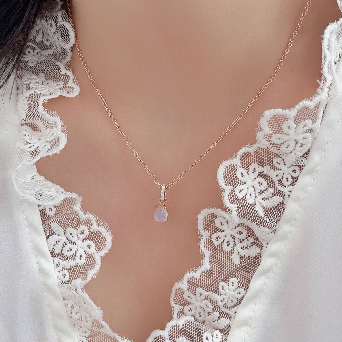 Silver Water Drop Moonstone Necklace