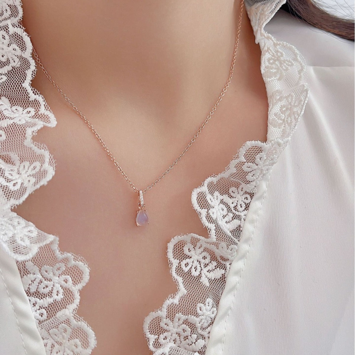 Silver Water Drop Moonstone Necklace
