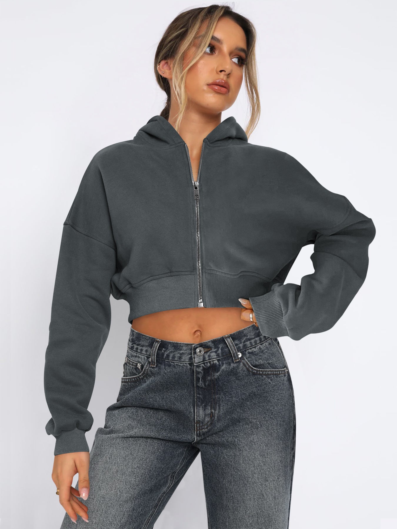 Long Sleeve Fleece Zipper Hoodie Jacket