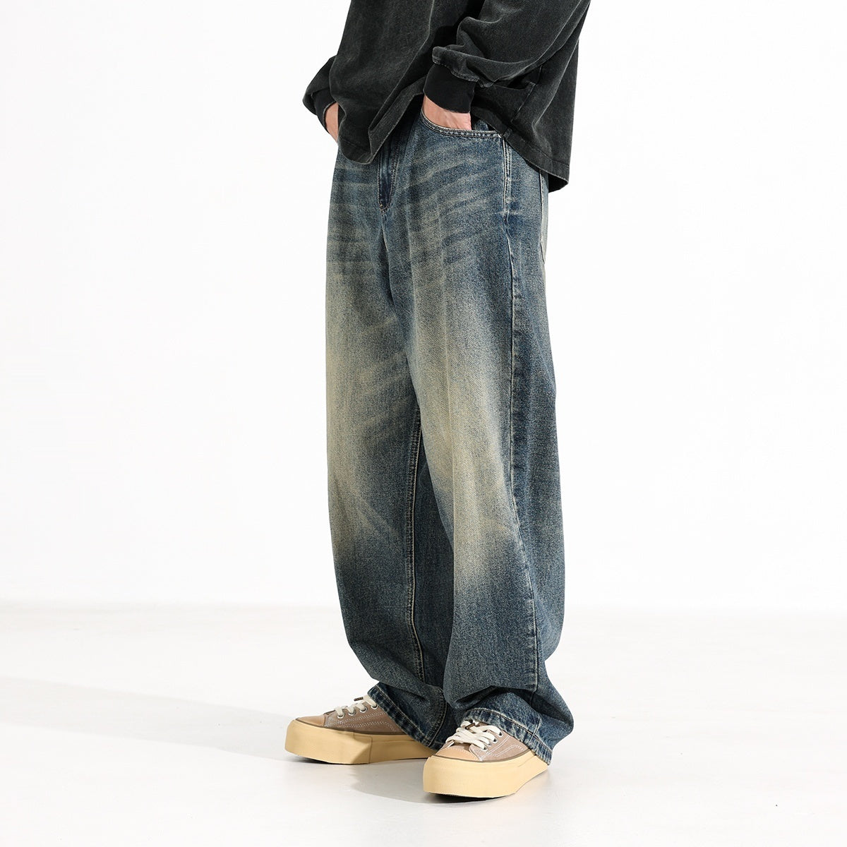 American Retro Wide Leg Jeans Men