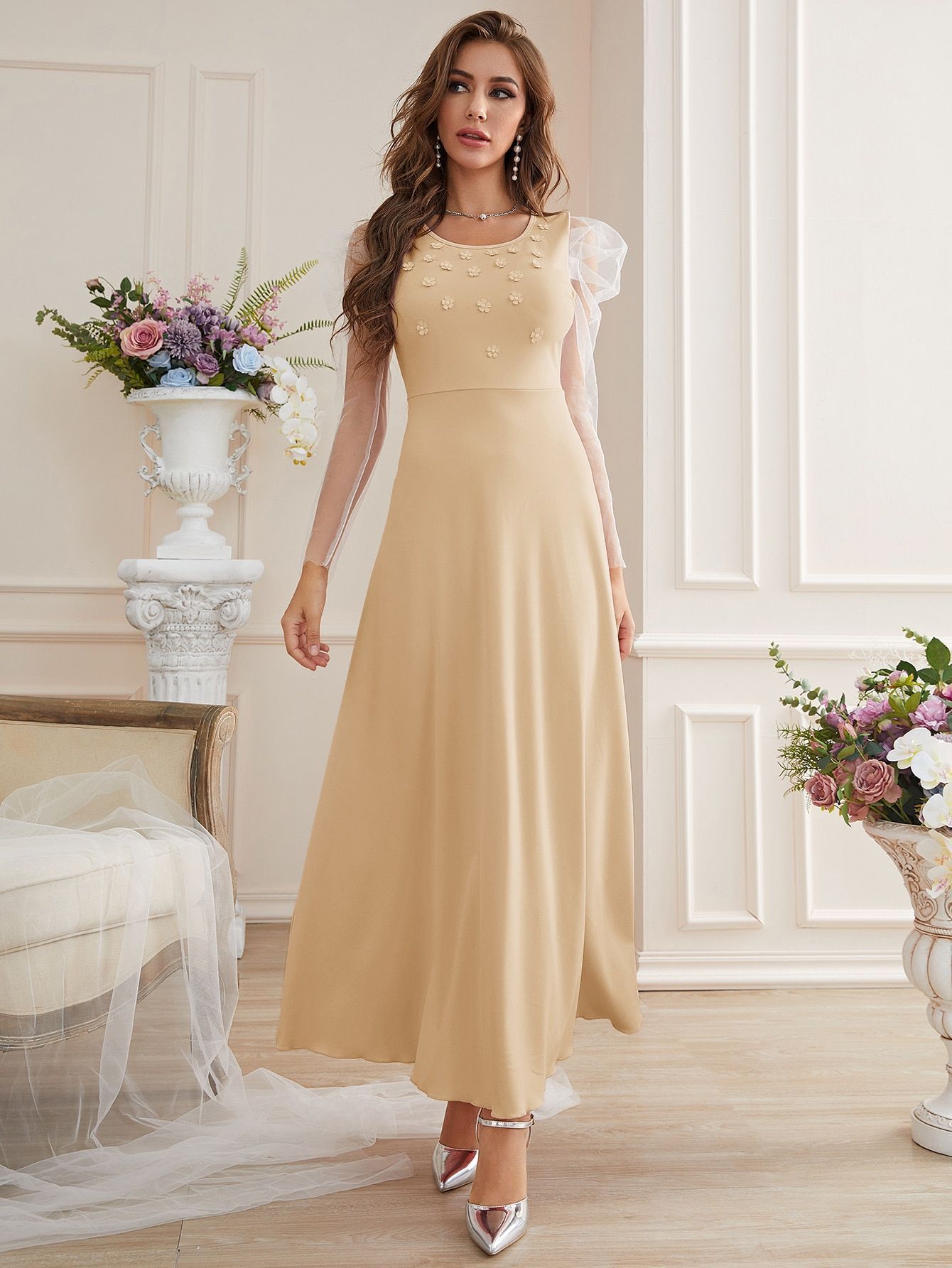 Fashion Elegant Mesh Sleeves Dress for Women