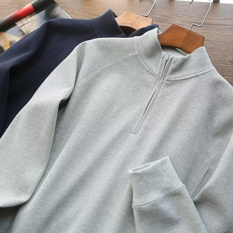 Solid Color Polo Shirt Men’s Waffle