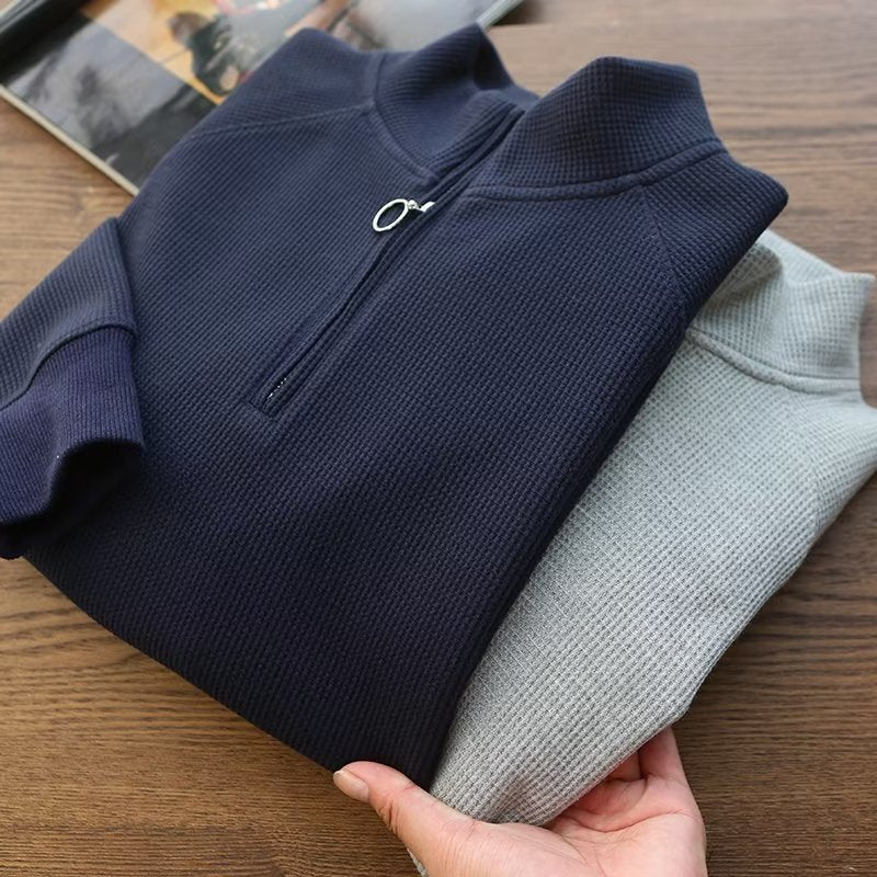 Solid Color Polo Shirt Men’s Waffle