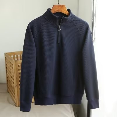 Solid Color Polo Shirt Men’s Waffle