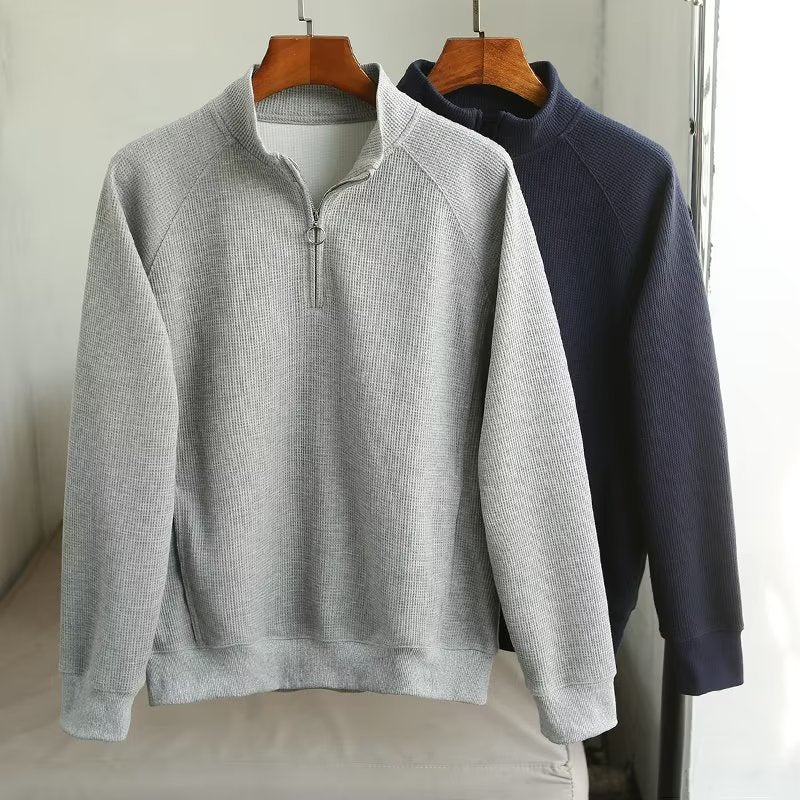 Solid Color Polo Shirt Men’s Waffle