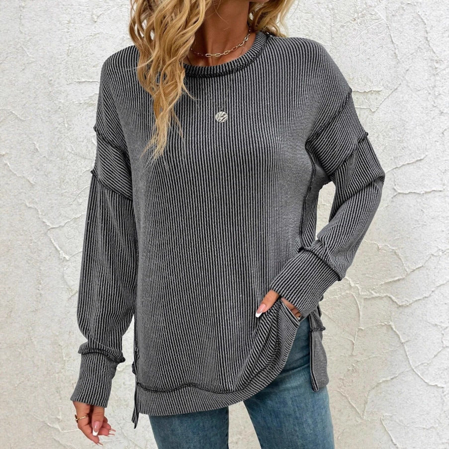 Twist Strip Split Long Sleeve Sweatshirt