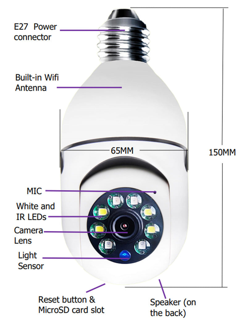 WiFi Camera 1080P Bulb 4X Zoom E27 Home