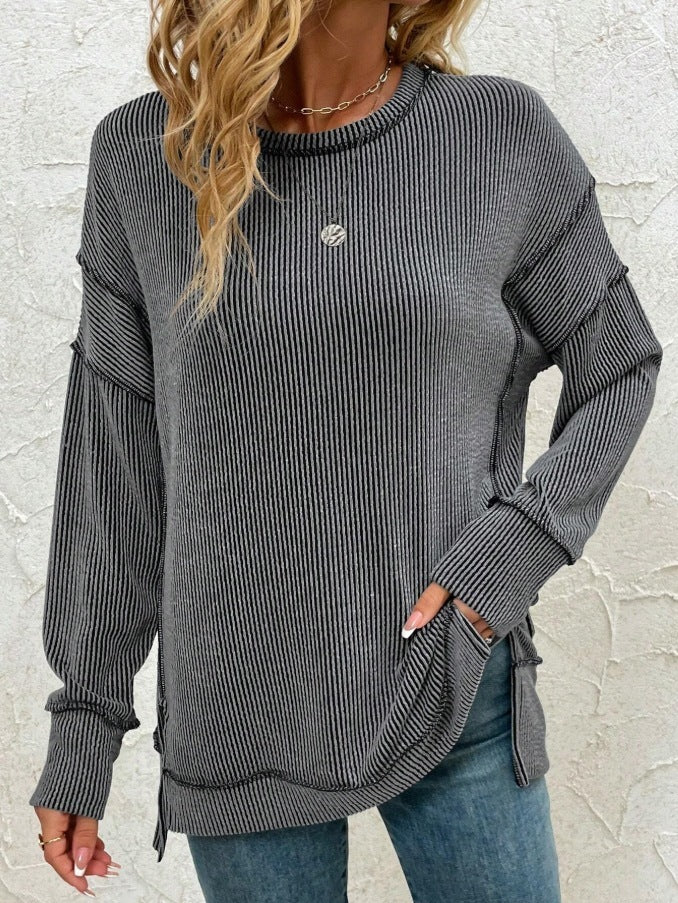 Twist Strip Split Long Sleeve Sweatshirt