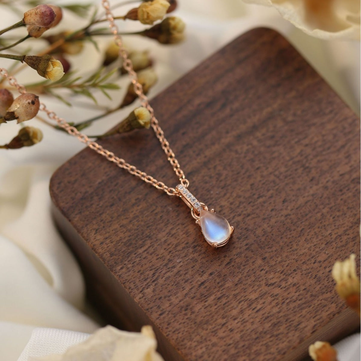 Silver Water Drop Moonstone Necklace