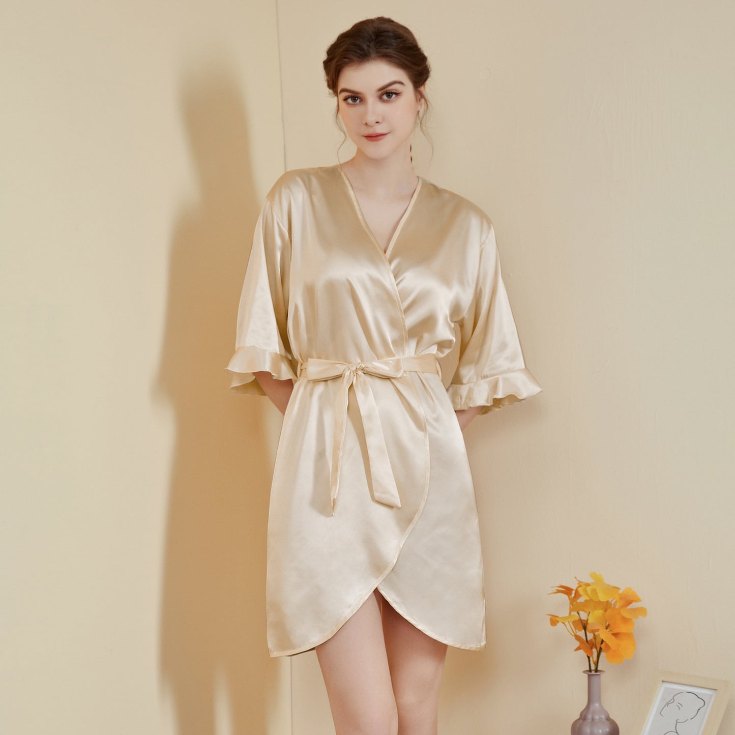 Ruffle Sleeve Cool Short Nightgown Bathrobe