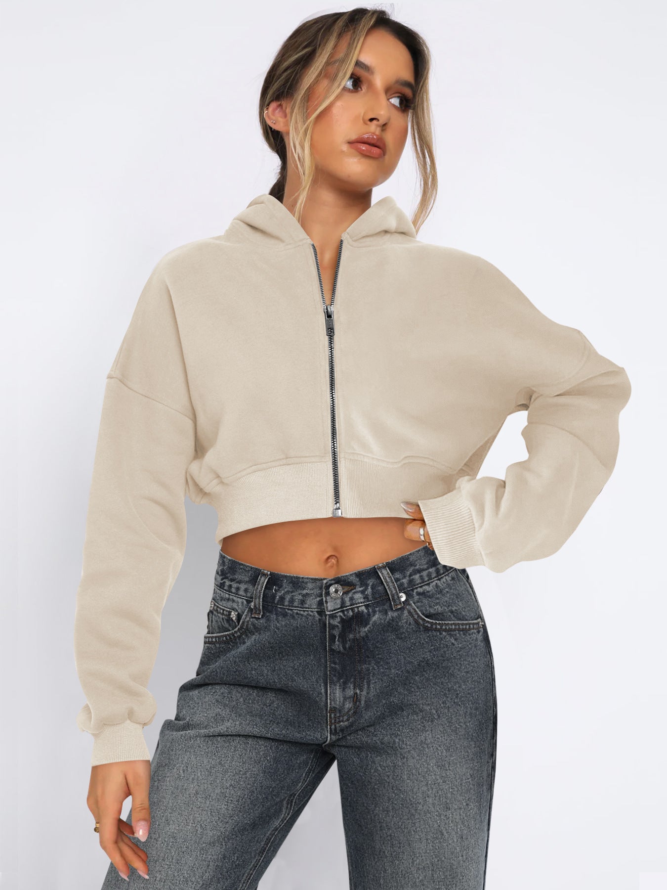 Long Sleeve Fleece Zipper Hoodie Jacket