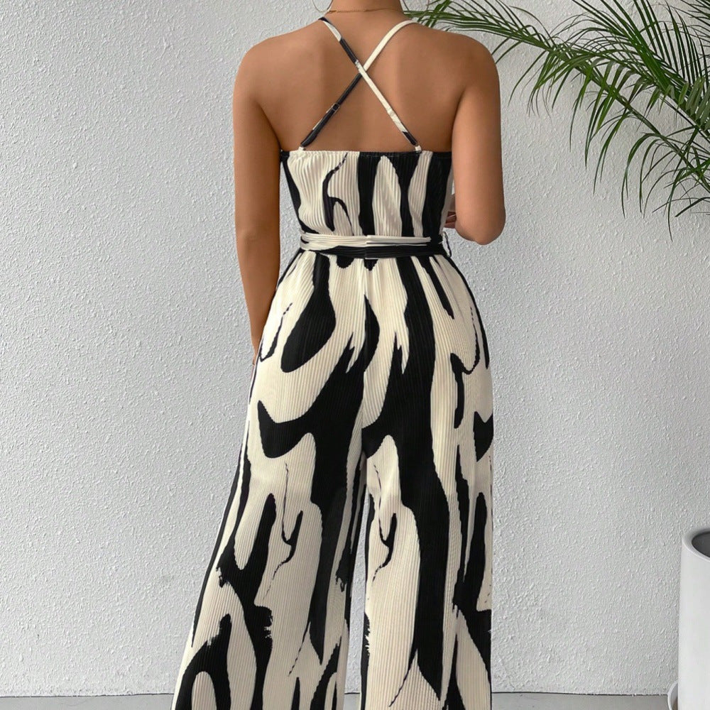 Printed Loose Women's Sleeveless Jumpsuit