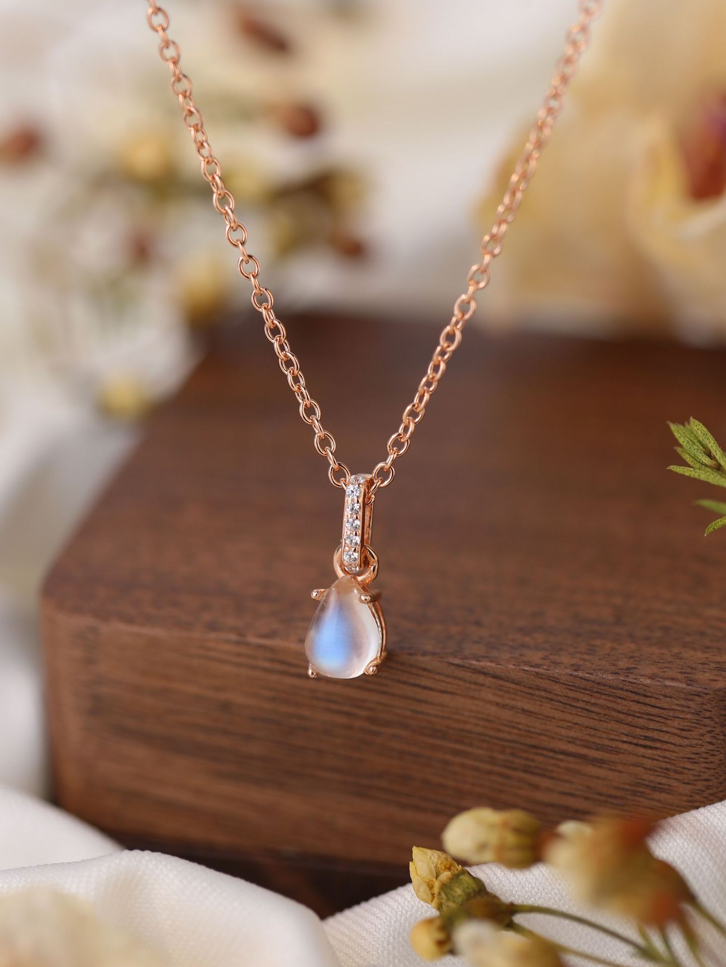 Silver Water Drop Moonstone Necklace