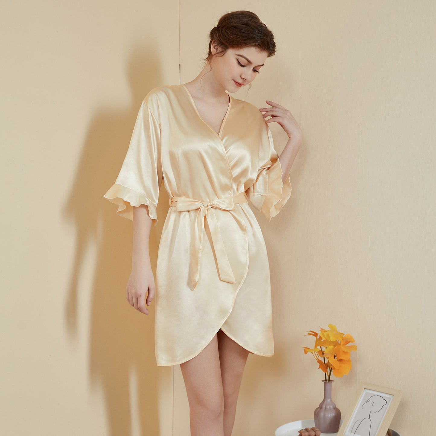 Ruffle Sleeve Cool Short Nightgown Bathrobe