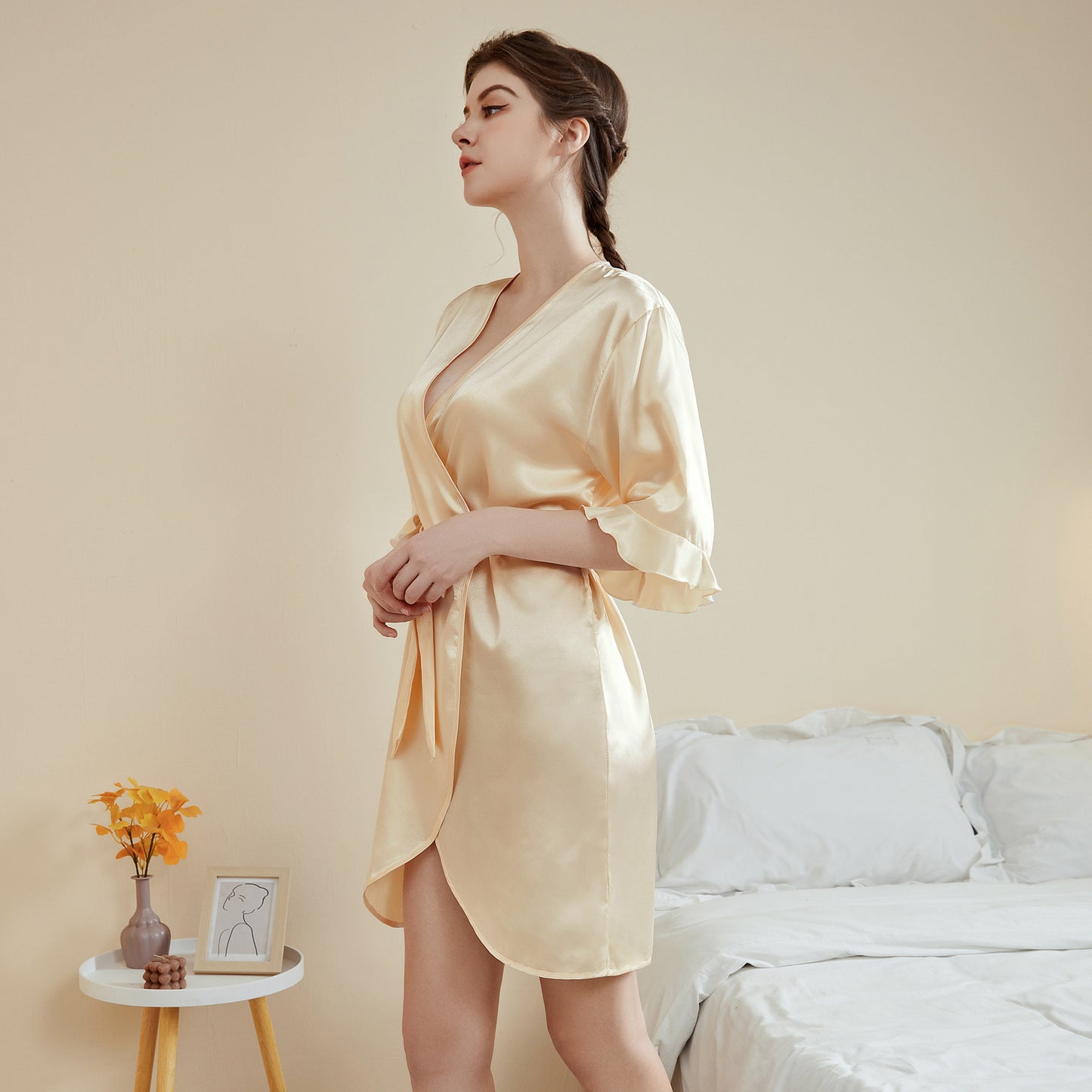 Ruffle Sleeve Cool Short Nightgown Bathrobe