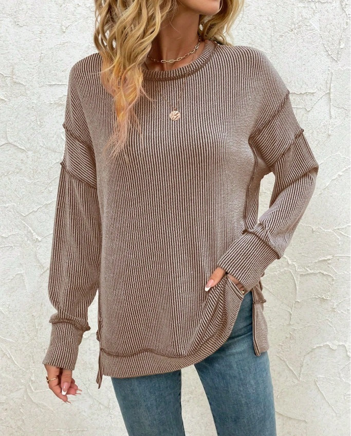 Twist Strip Split Long Sleeve Sweatshirt