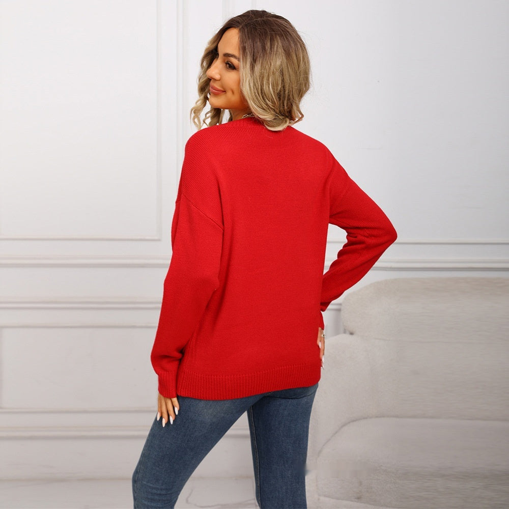 European American Style Women Red Sweater