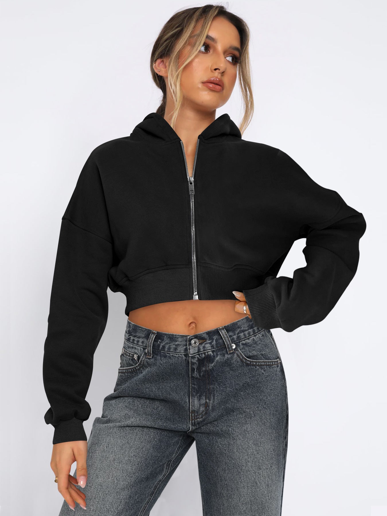 Long Sleeve Fleece Zipper Hoodie Jacket