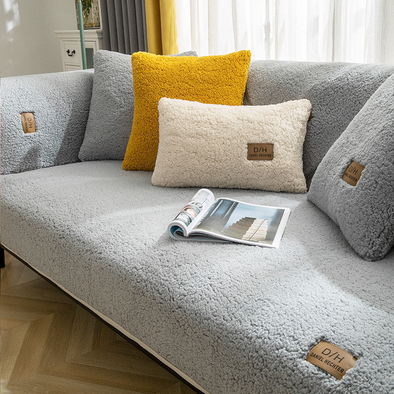 Modern Solid Color Lamb Wool Sofa Cover
