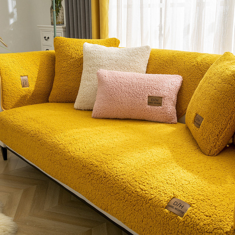 Modern Solid Color Lamb Wool Sofa Cover