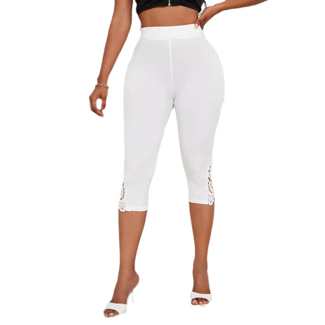 Slim Fit High Waist Lace Cropped Pants