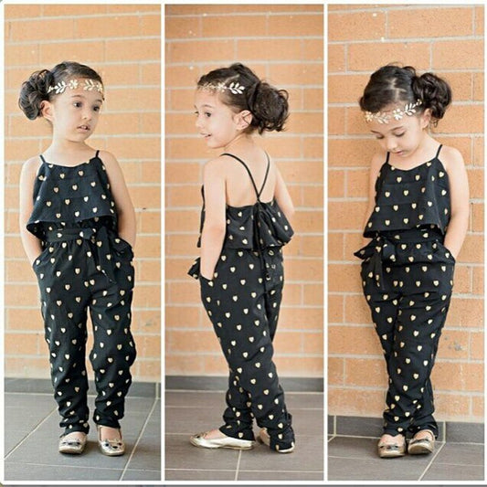 Kids Girls Cotton Polka Dot Jumpsuit