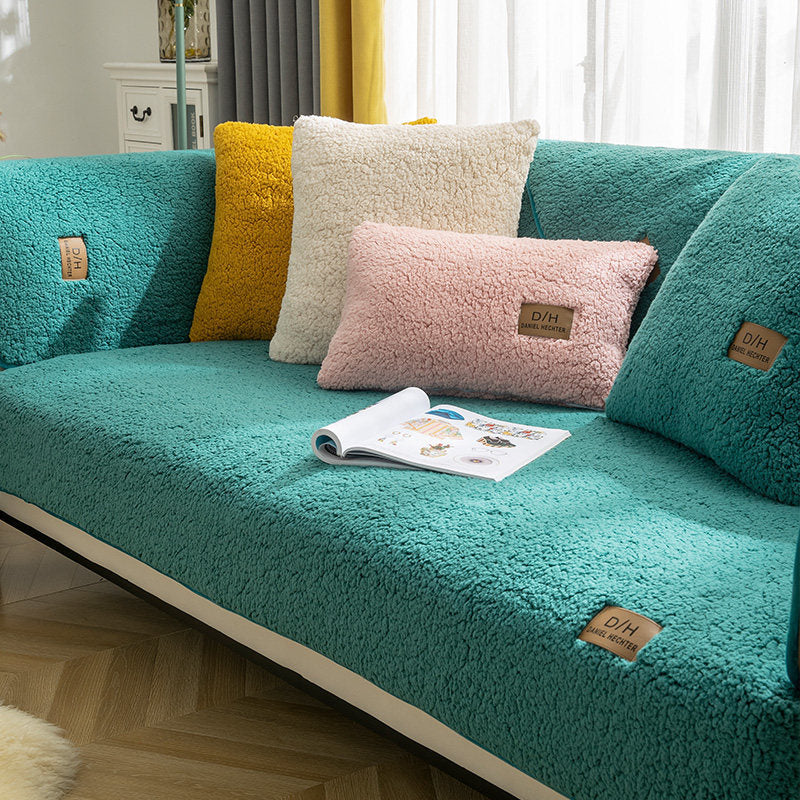 Modern Solid Color Lamb Wool Sofa Cover