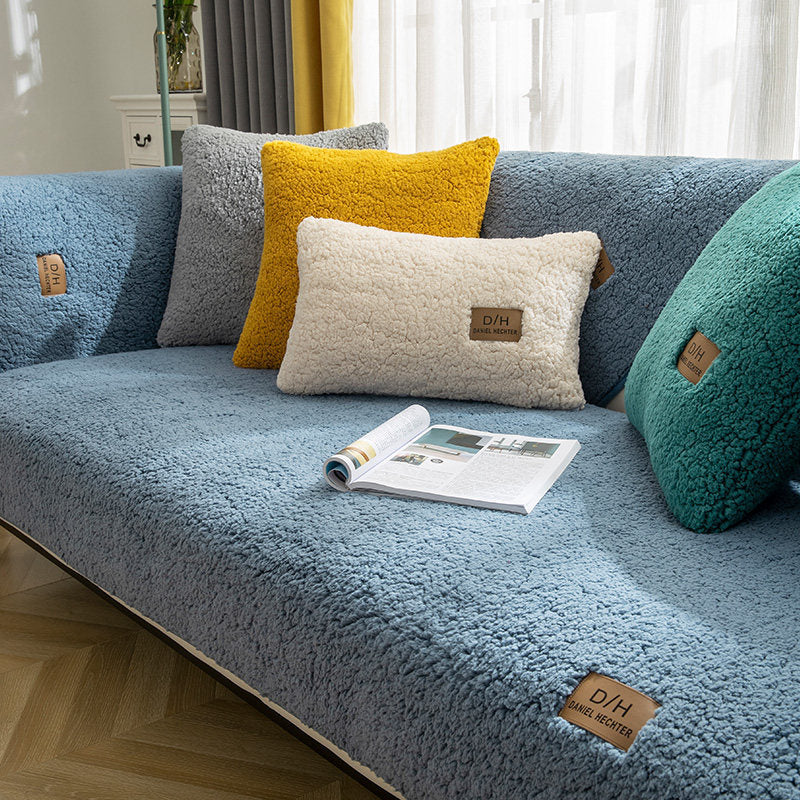 Modern Solid Color Lamb Wool Sofa Cover