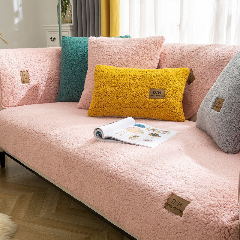 Modern Solid Color Lamb Wool Sofa Cover