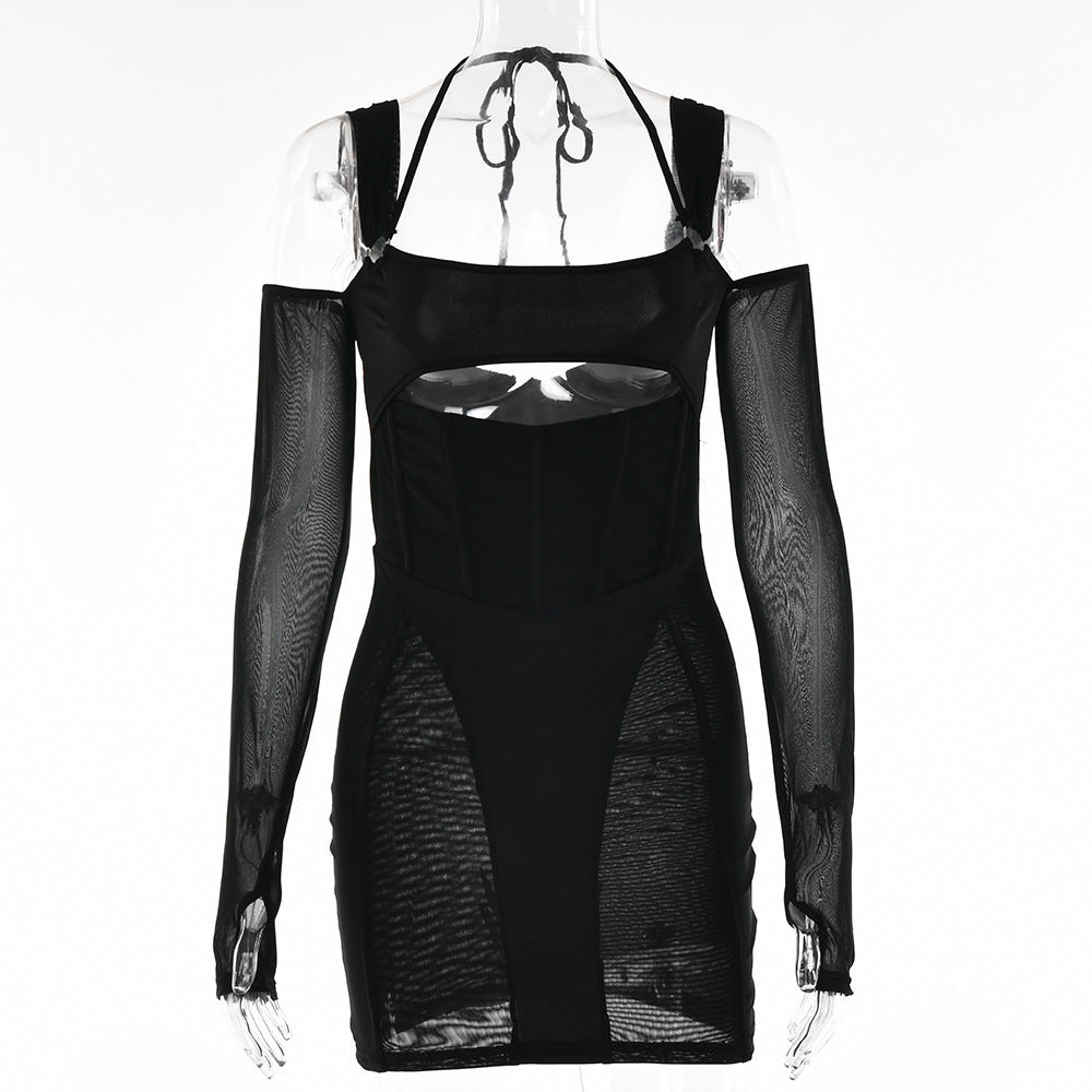 Women's Sling Backless Mesh Dress