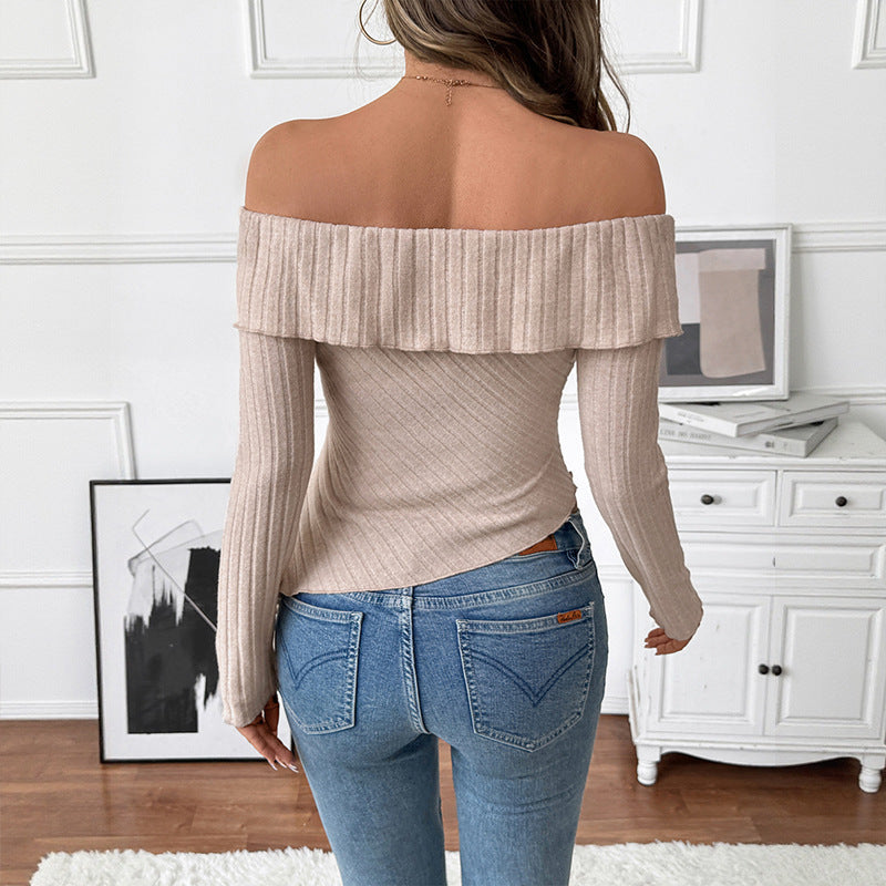 Knitted Off Shoulder Irregular Hem Top