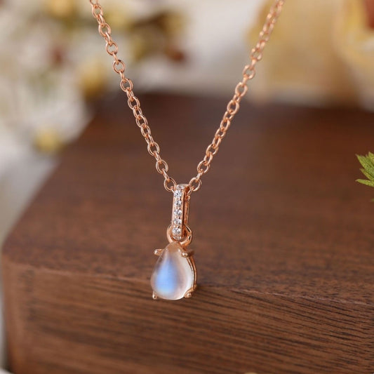 Silver Water Drop Moonstone Necklace