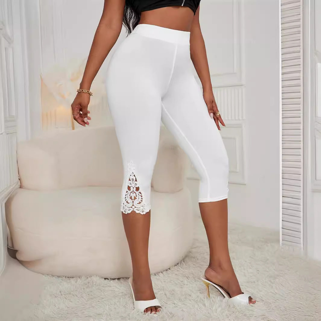 Slim Fit High Waist Lace Cropped Pants