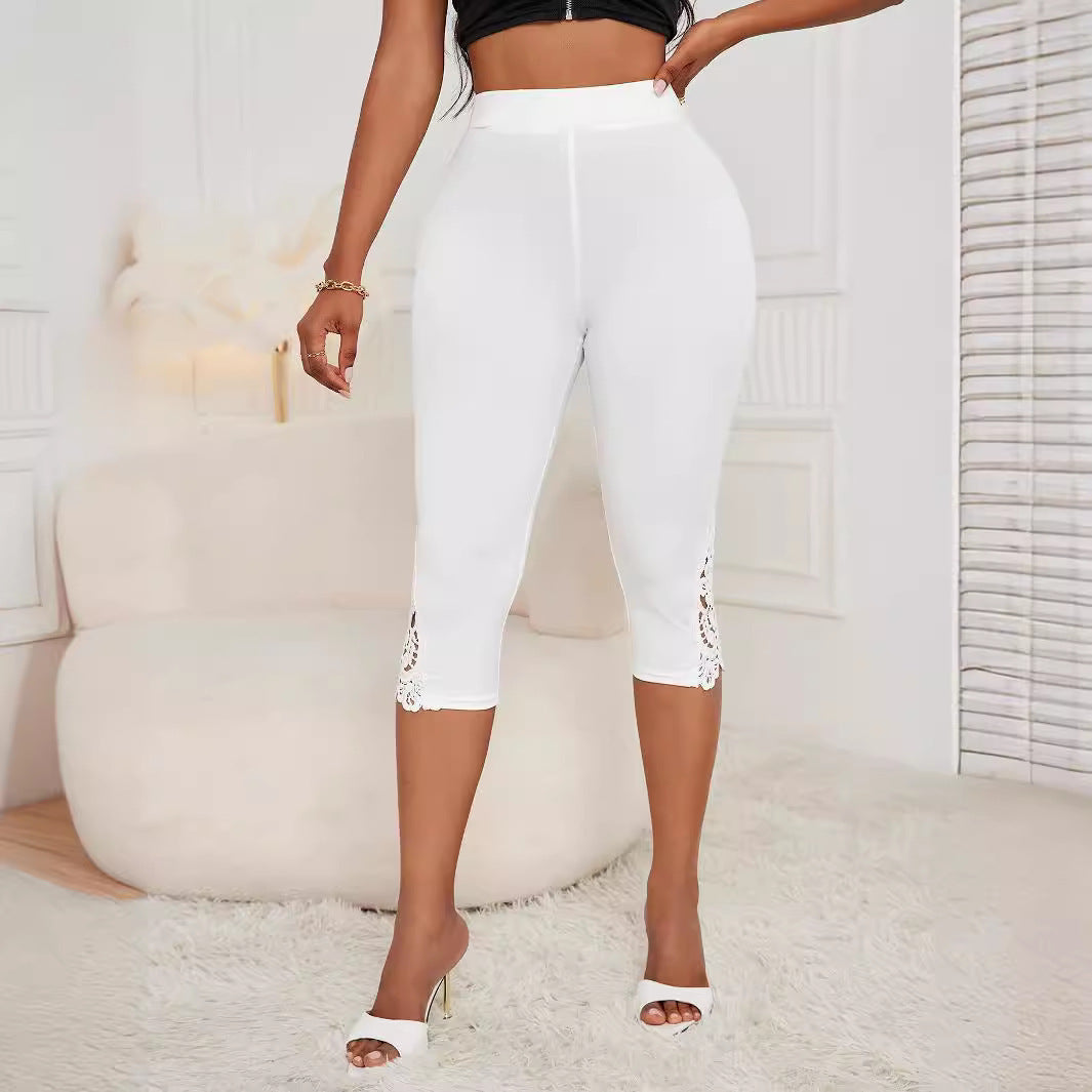 Slim Fit High Waist Lace Cropped Pants